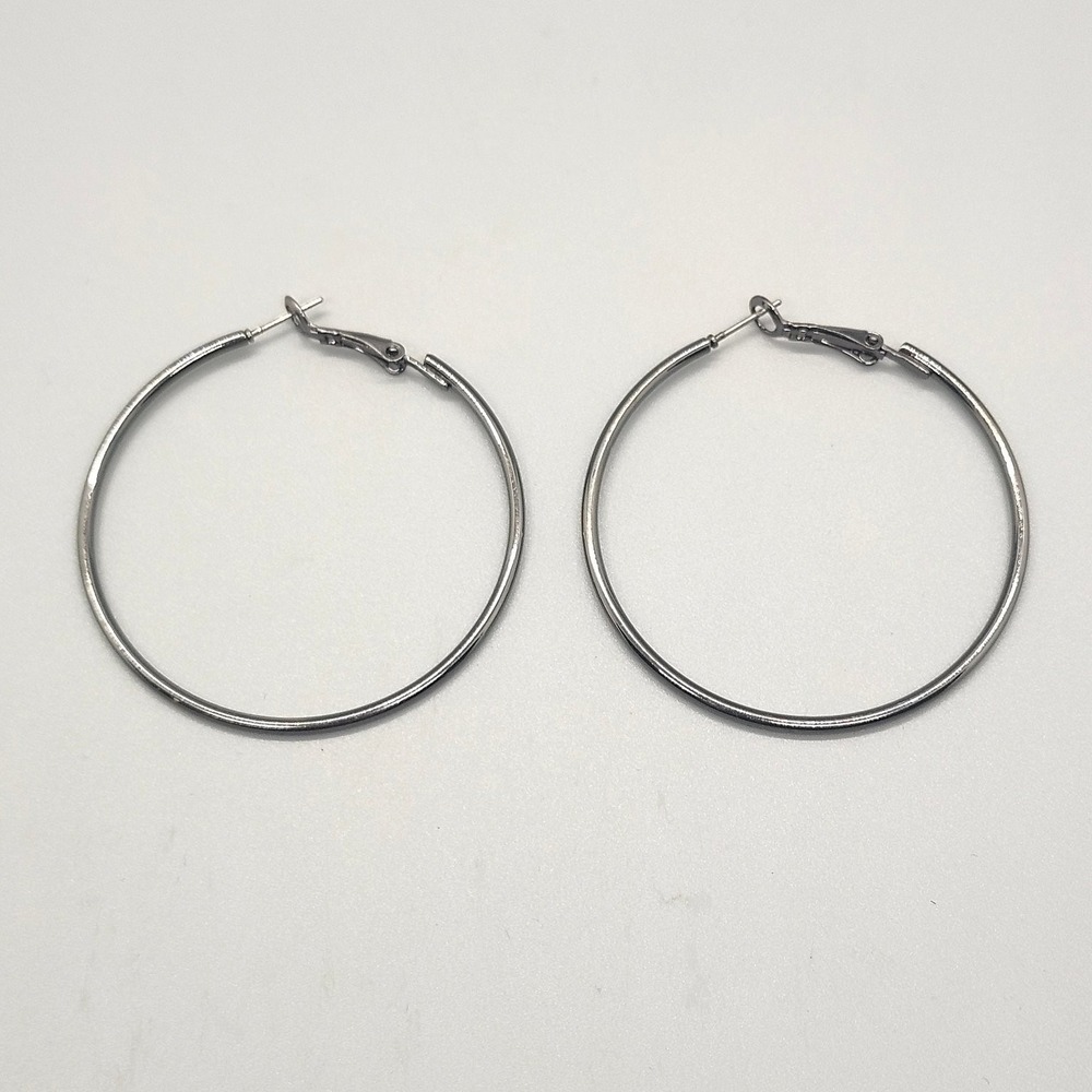 Large Hoop Earrings 6cm 2.3" Silver Tone Leverback Classic Fashion Jewelry